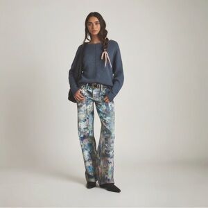 $98 French Connection Women Heather Blue Knit Round Neck Pullover Sweater Sz S